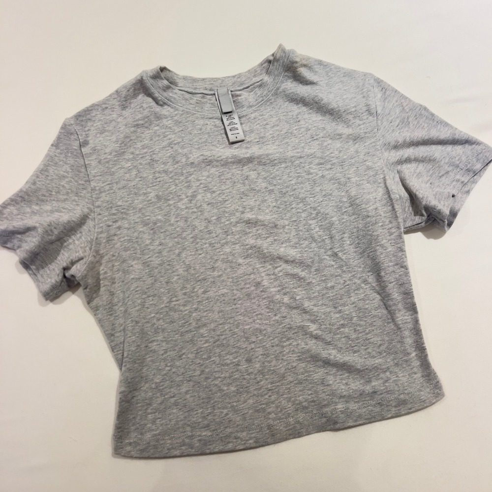 Skims Cotton Jersey T-Shirt Light Heather Grey Short Sleeve Crop Tee Small